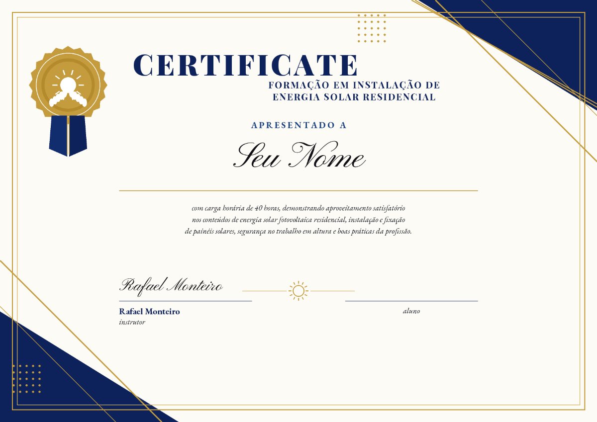 Certificado de Formação em Instalação de Energia Solar Residencial